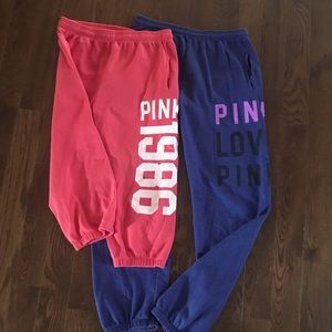 PINK sweatpants. Melon cropped purple ankle length